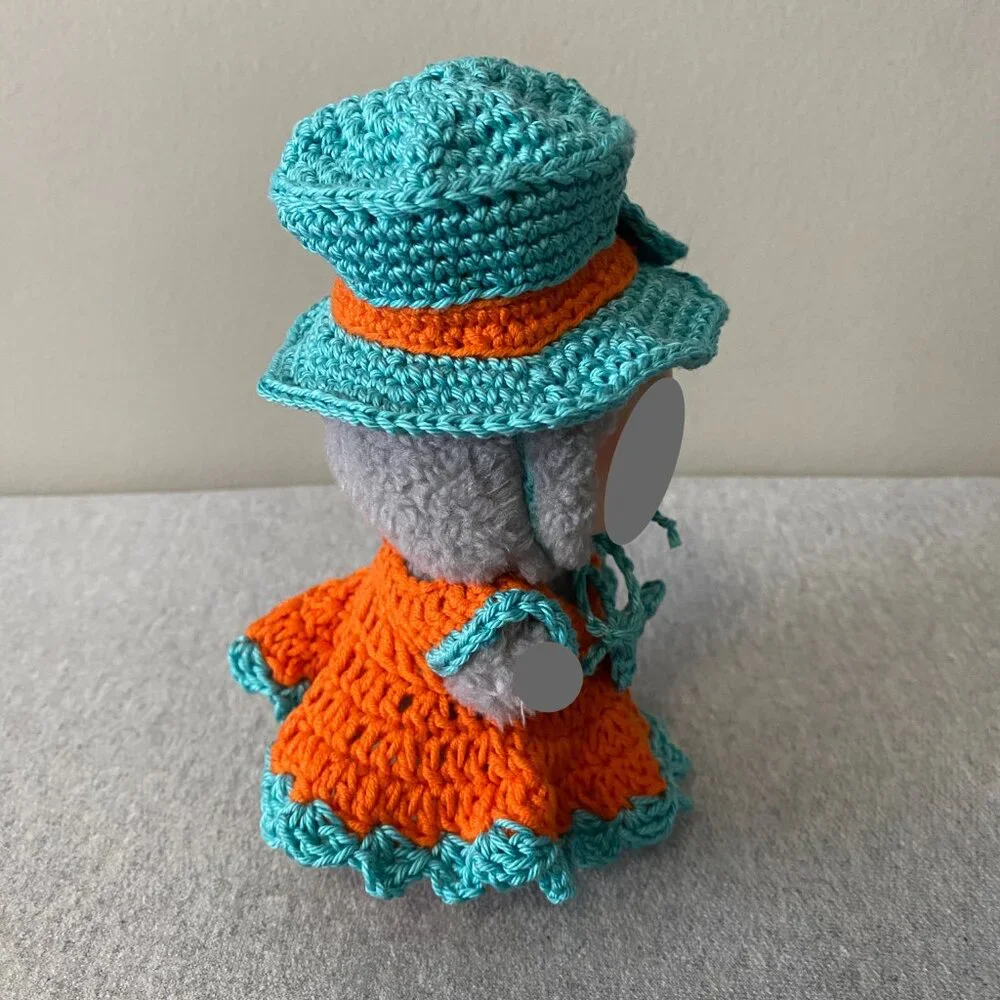 Handmade Crochet Blue Orange Top Hat Outfit for 17cm Plush Doll 2-Piece Set - Picture 4 of 7